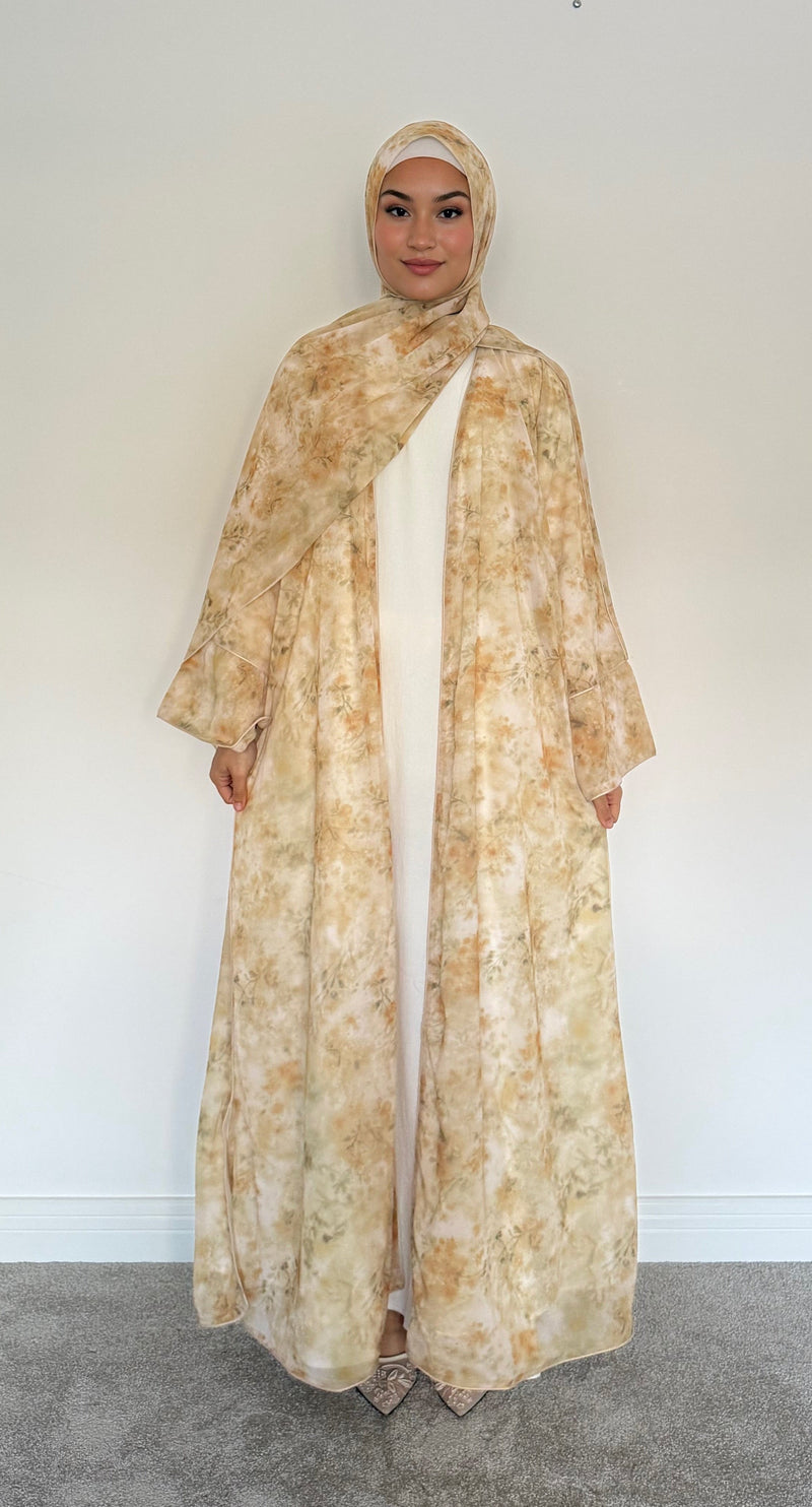 Alyssa Printed Floral Abaya Set - Butter Yellow