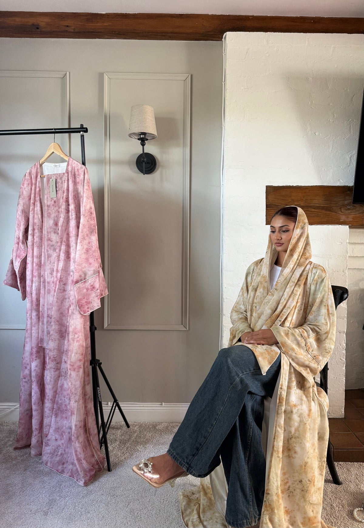Alyssa Printed Floral Abaya Set - Butter Yellow