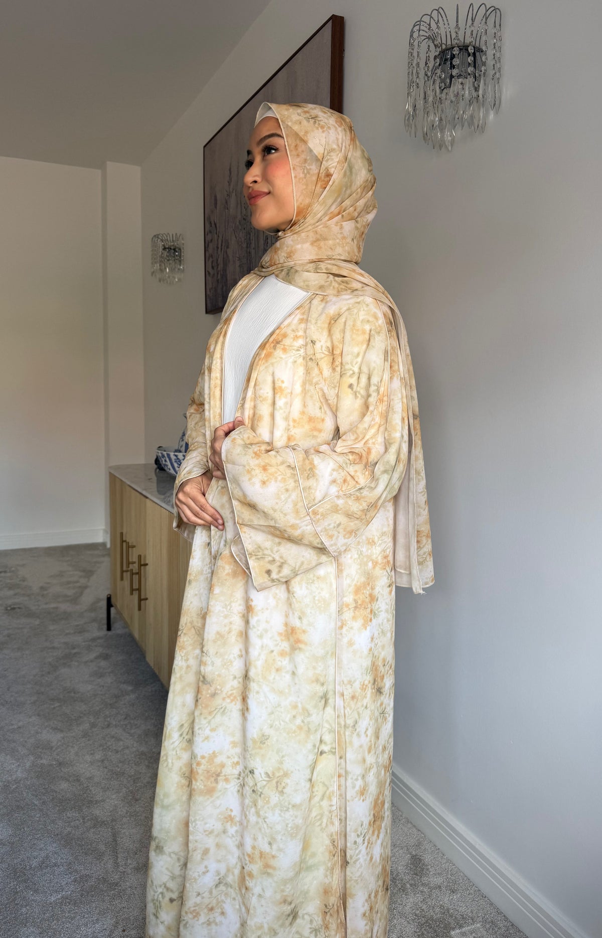 Alyssa Printed Floral Abaya Set - Butter Yellow