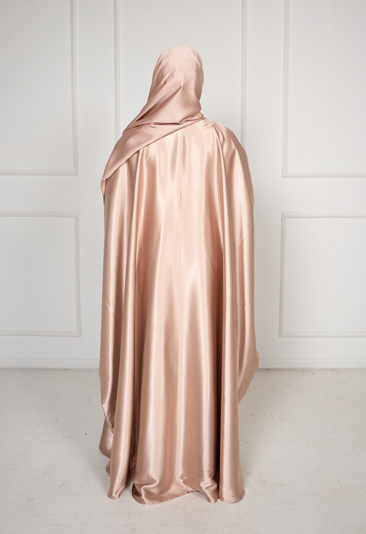 Soft Rose Luxury Satin Kaftan Abaya - Embellished Maxi with Inner Tie Belt
