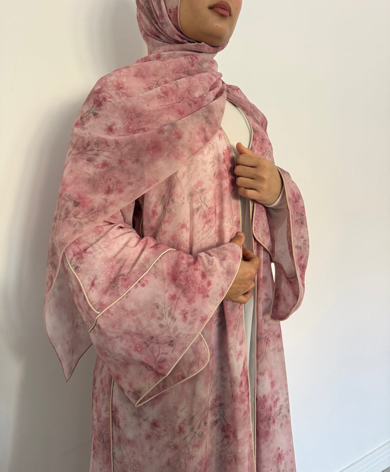 Alyssa Printed Floral Abaya Set - Blush Pink