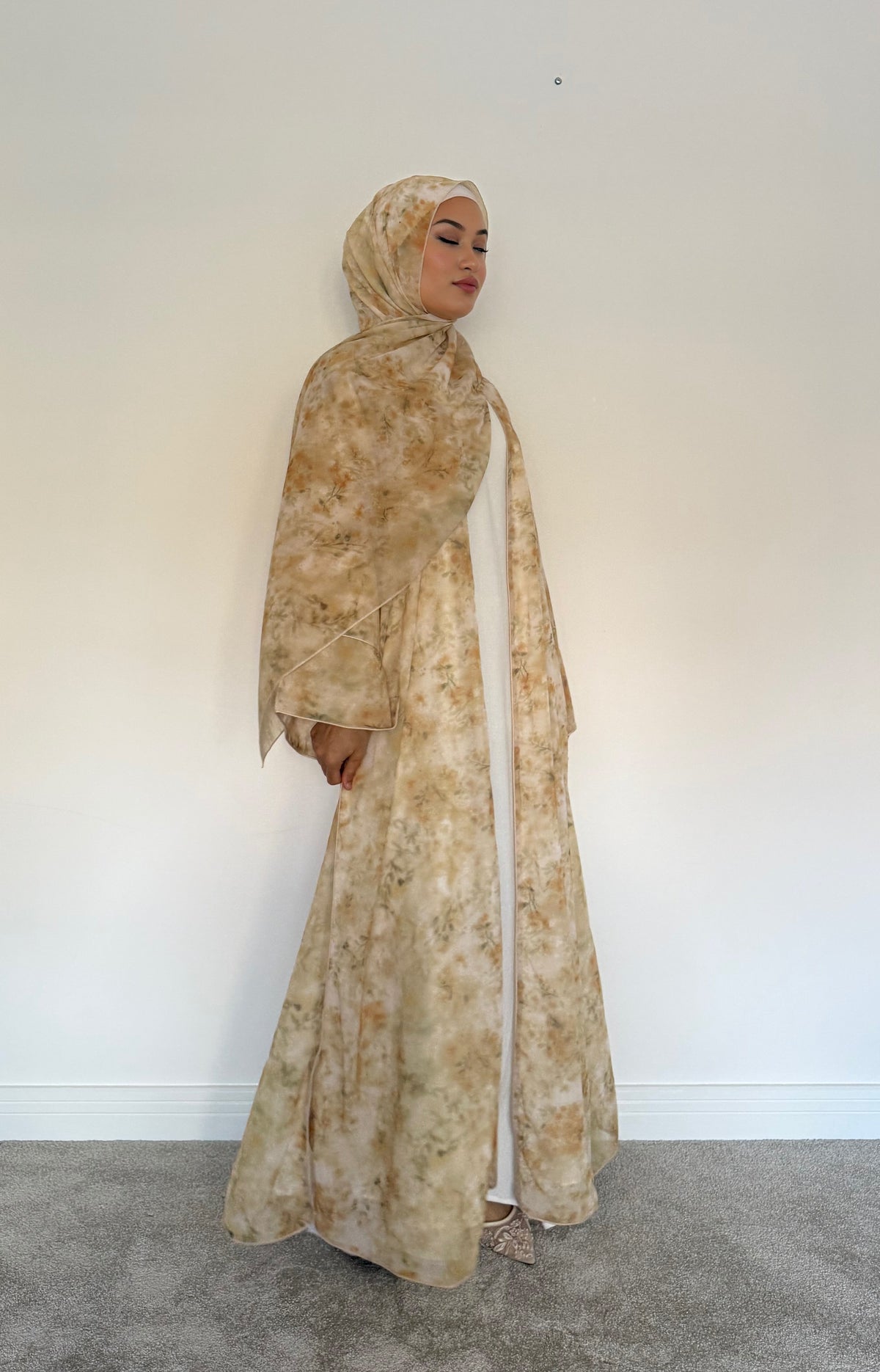 Alyssa Printed Floral Abaya Set - Butter Yellow