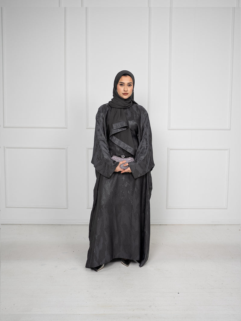 Jacquard Kaftan Abaya Set in Navy with Adjustable Inner Belt