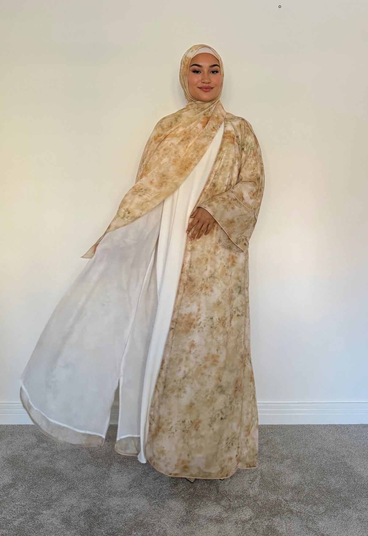 Alyssa Printed Floral Abaya Set - Butter Yellow