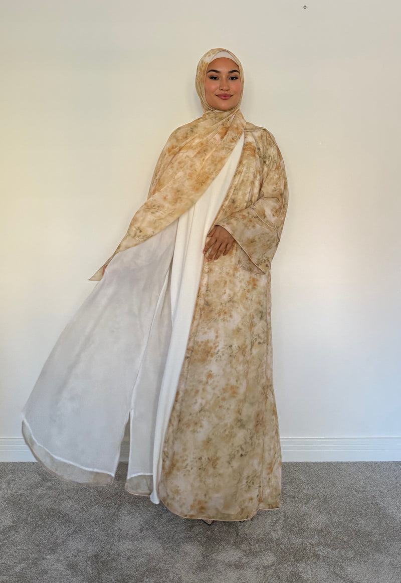 Alyssa Printed Floral Abaya Set - Butter Yellow