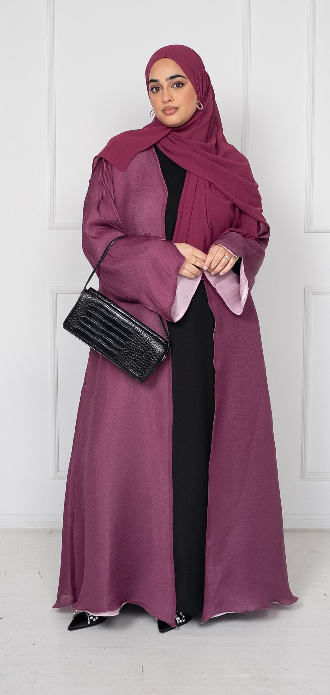 Luxury Organza Reversible Abaya -  Mulberry / Blush