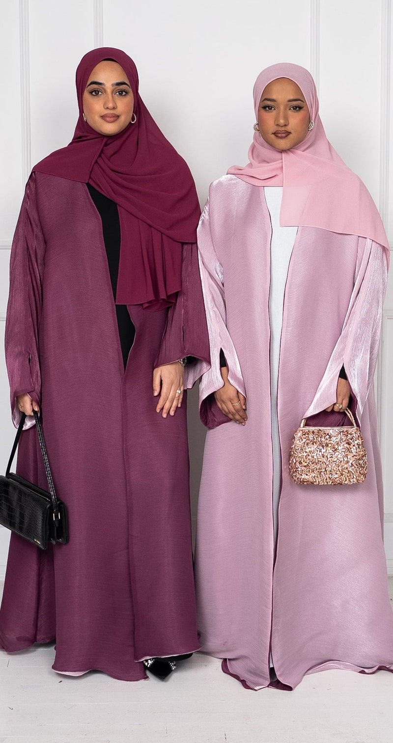 Luxury Organza Reversible Abaya -  Mulberry / Blush