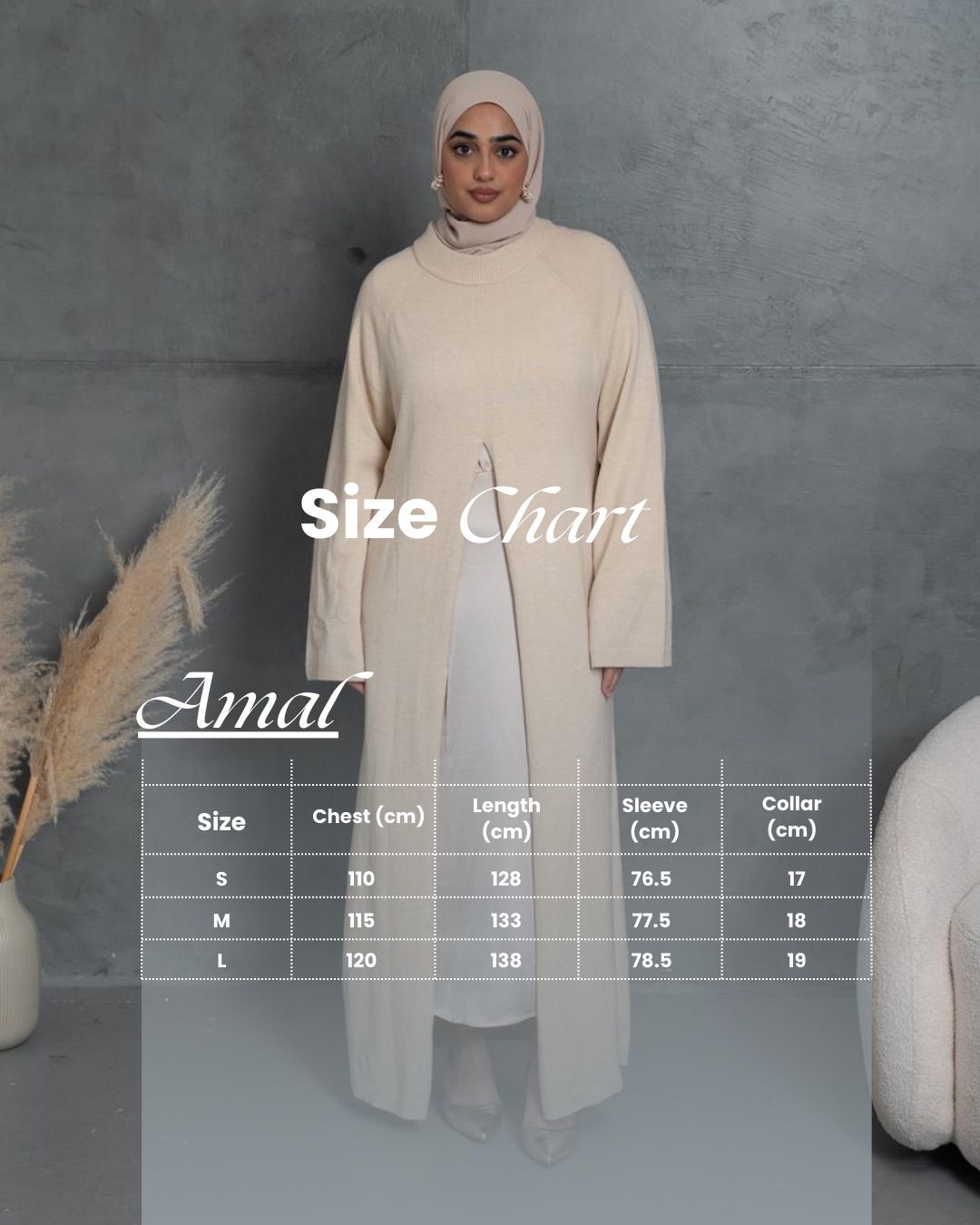 Amal Wool-Blend Slit-Front Abaya – Beige